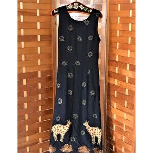 Abstract Animals on Black Slip Dress 1990s